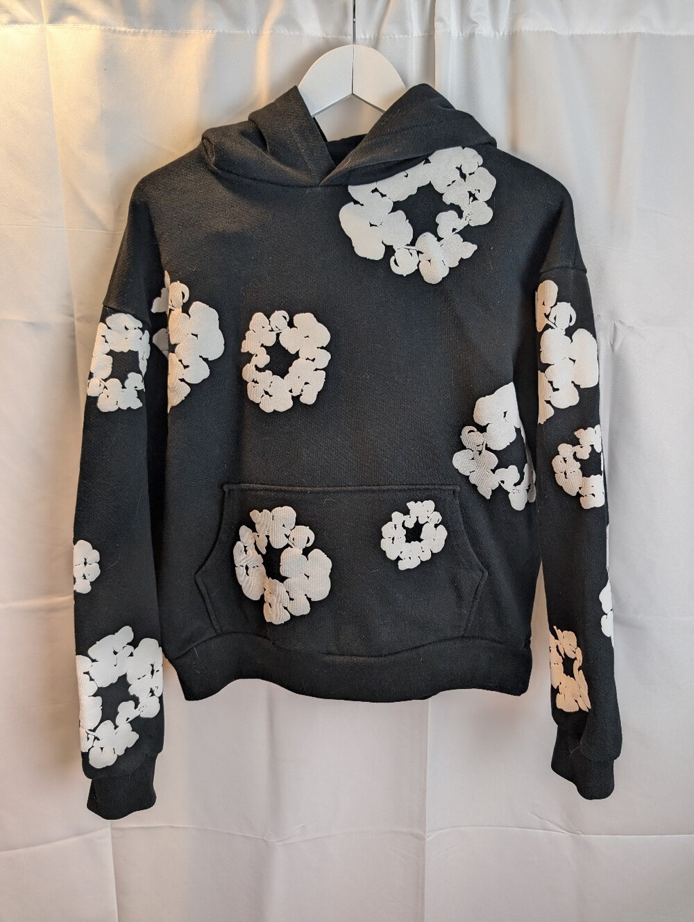 Denim Tears Cotton Wreath Hoodie Black White Puff Print Size L VGUCHeavyweight